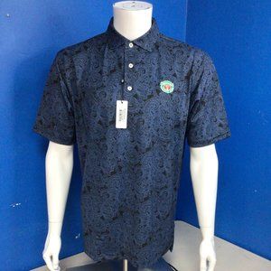 NWT Turtleson Ace Bandana Pique Performance Polo BLACK BLUE Paisley